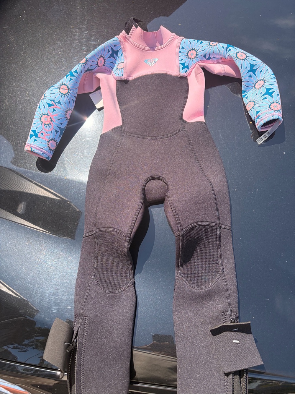 Roxy Pink Chest Floral Blue Sleeve Girls Wetsuit